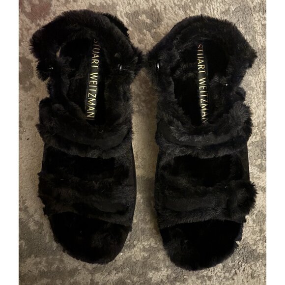 Stuart Weitzman Zoe Lift Chill Sandal - Suede/Faux Fur - Blk 12 B Black - Picture 2 of 6